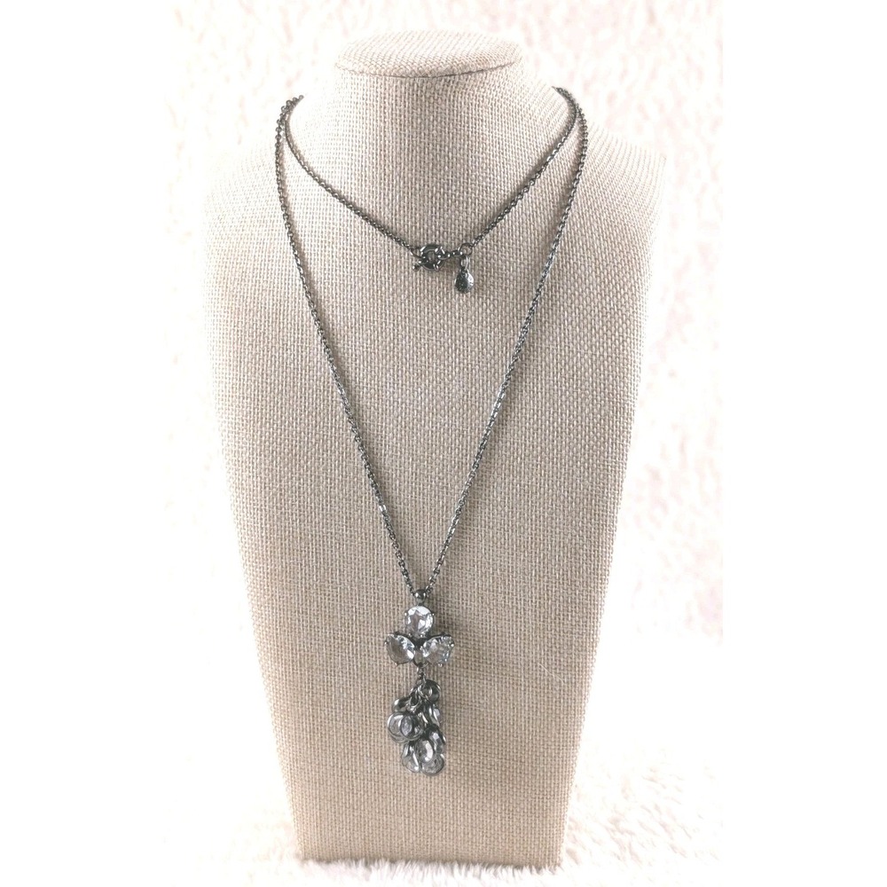 J.Crew Crystal Cluster‎ Pendant Necklace Gunmetal Chain Long Statement Jewelry